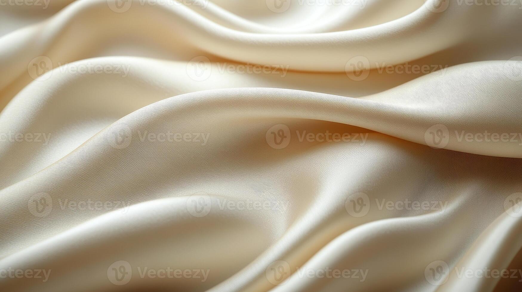 Cream silk fabric drapes, soft folds, elegant texture, background blur, design use photo