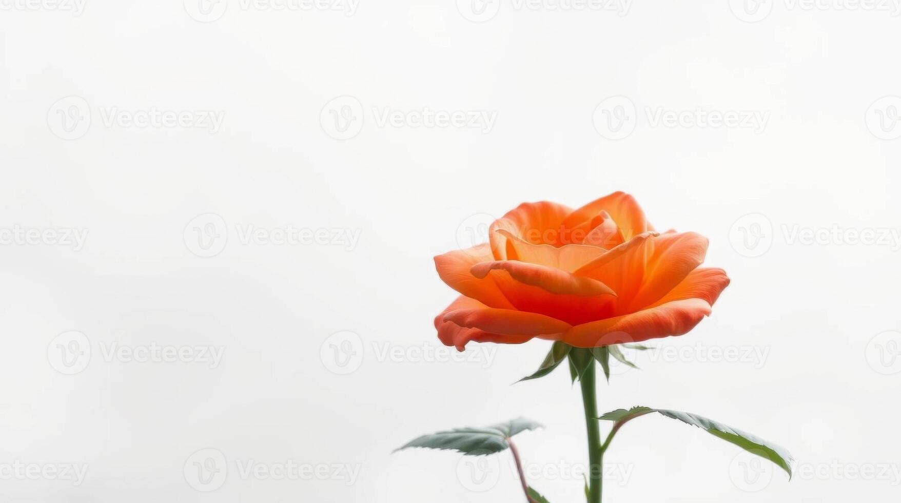 Elegant close up of a single orange rose against a soft white background photo