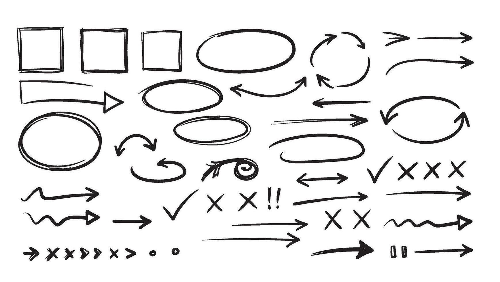 Casual hand drawn design elements with frames ovals arrows and marks for graphic use vector