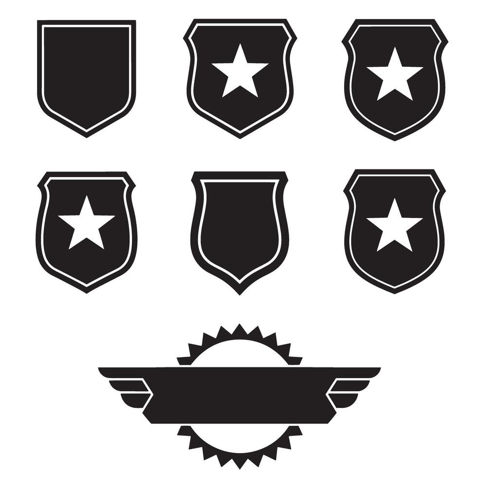 Army and military shield logo icon set with detailed insignia in sharp silhouette design vector