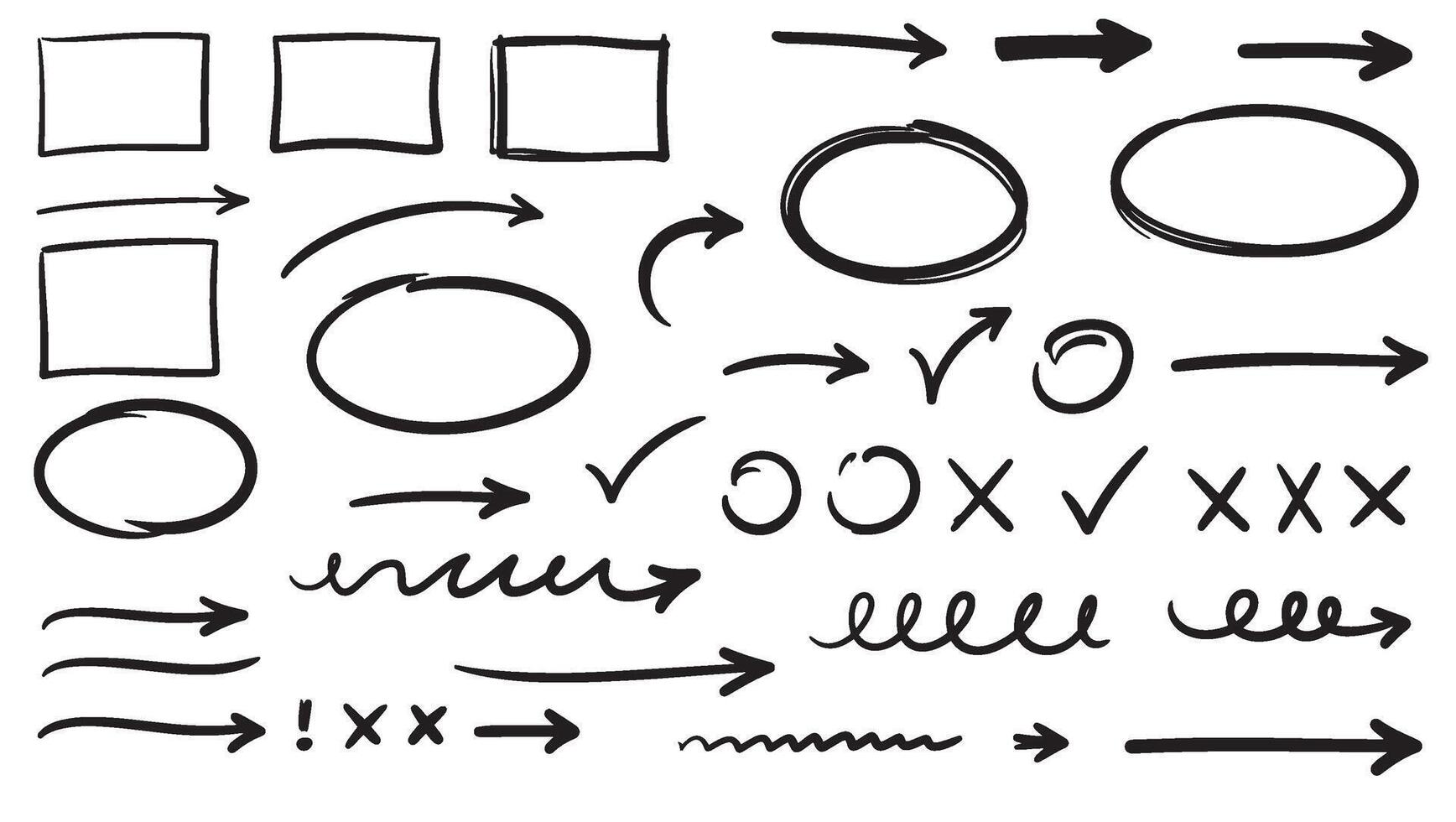 Artistic black pen style arrows frames and marks perfect for digital scrapbooks and posters vector