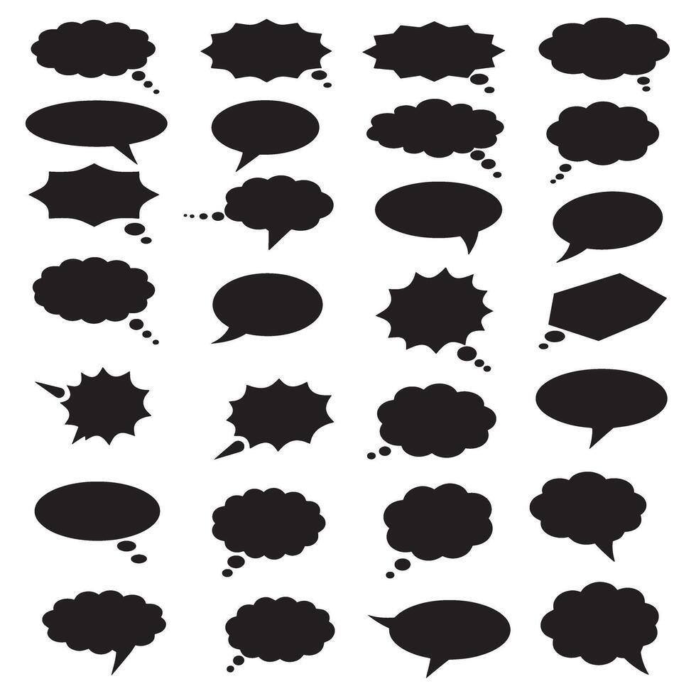 Comic-style speech bubble graphics silhouette bundle for cartoon text, dialogue boxes, and layout decoration vector