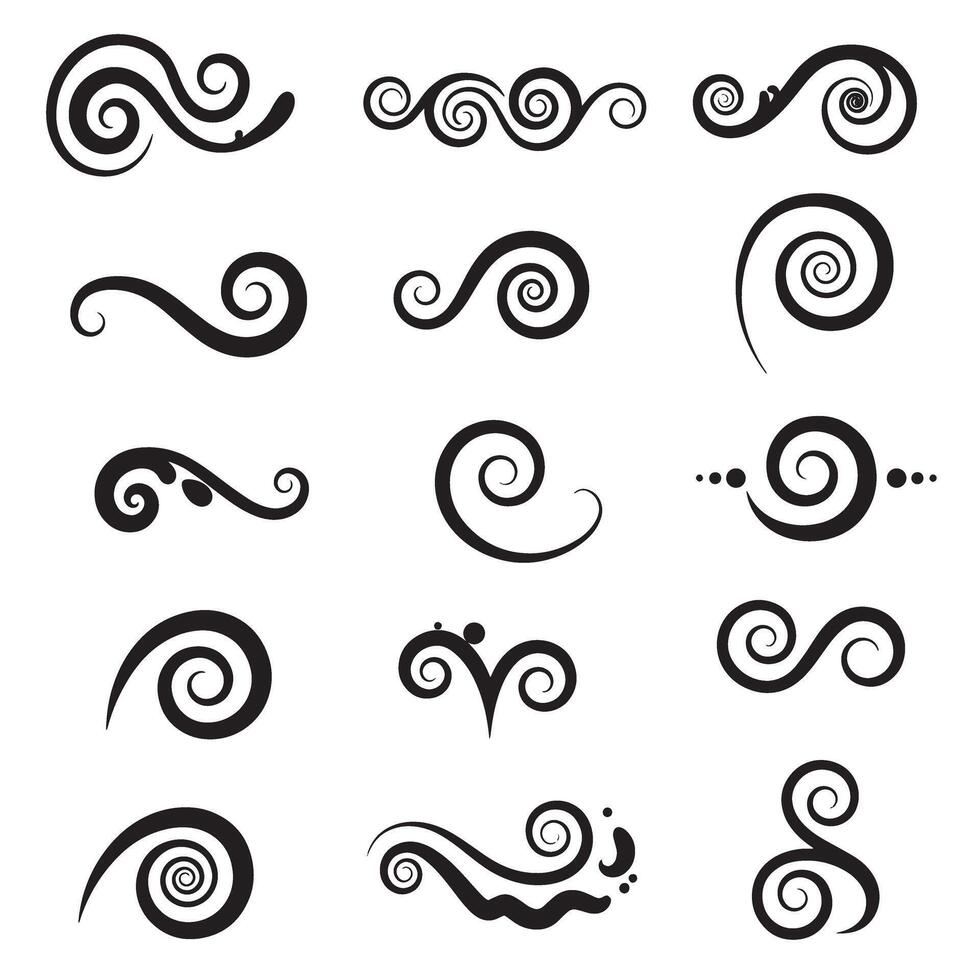 Elegant decorative swirl and spiral silhouette design set with classic flourish shapes and layout accents vector