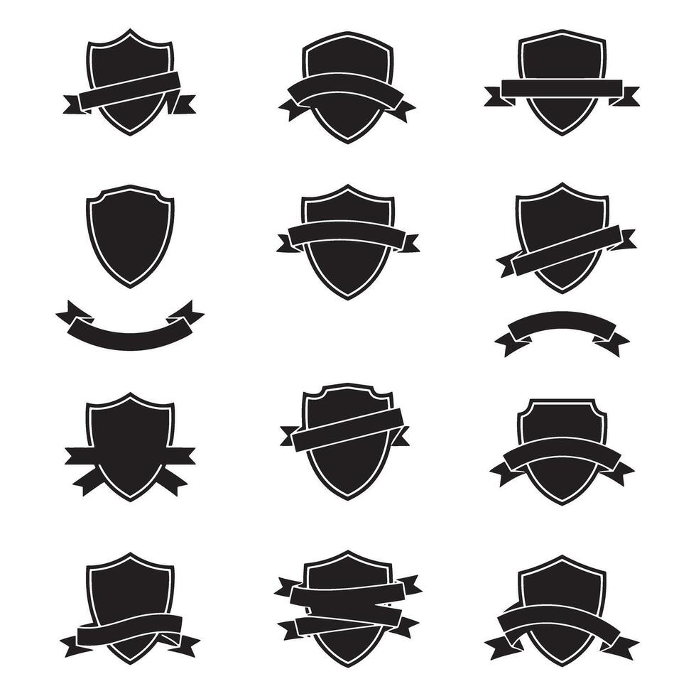 Vintage shield and ribbons banner adjust set bundle silhouette variation design ideal for title and badge art vector