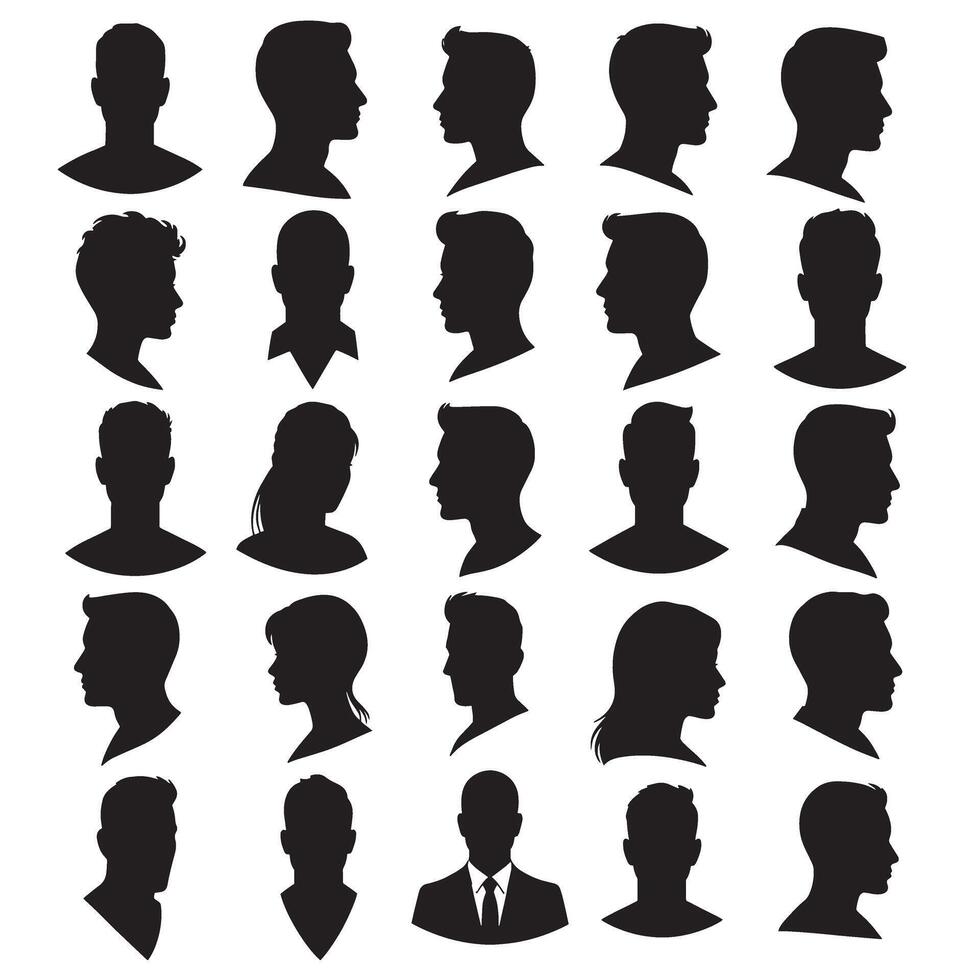 Creative head icon bundle of man and woman silhouettes in side view with stylish hair and casual looks vector