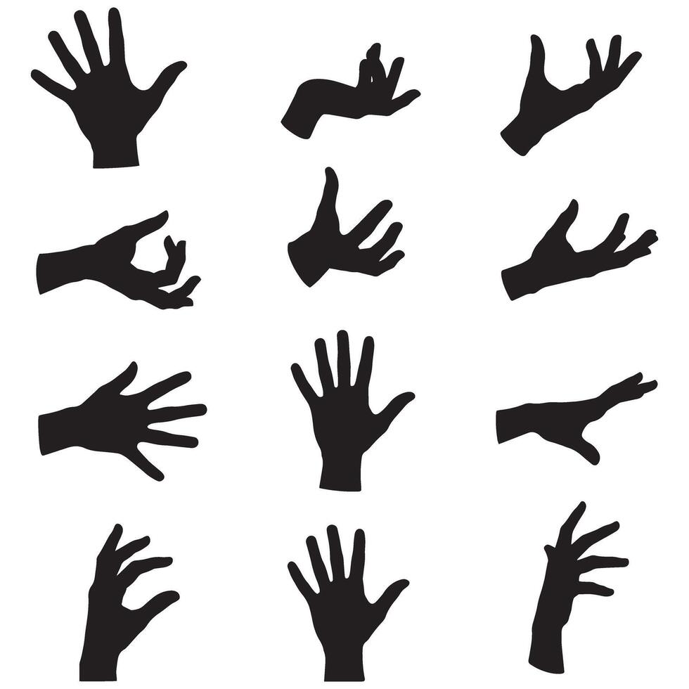 Man hand silhouette variation design bundle set for abstract expression art, decorative tribal line work, logo elements, and print-ready poses vector