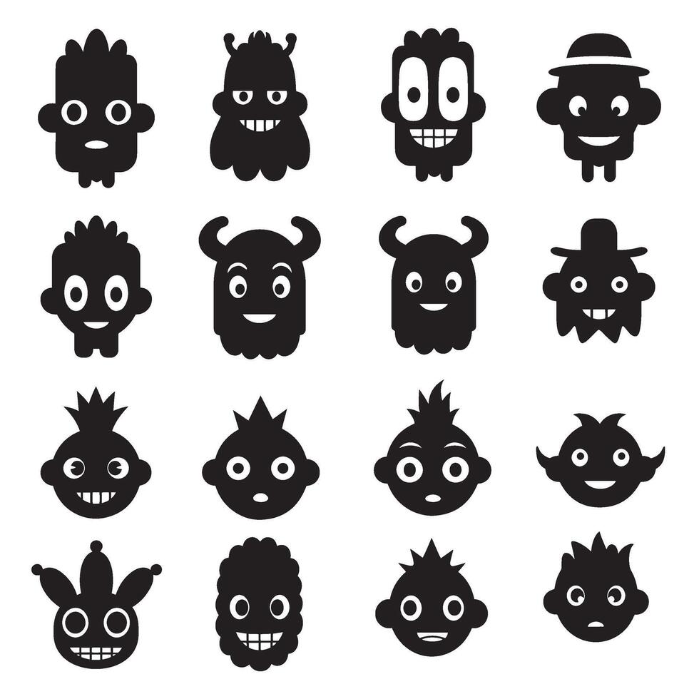 Unique mascot logo bundle featuring cartoon man face silhouettes and abstract modern design vector