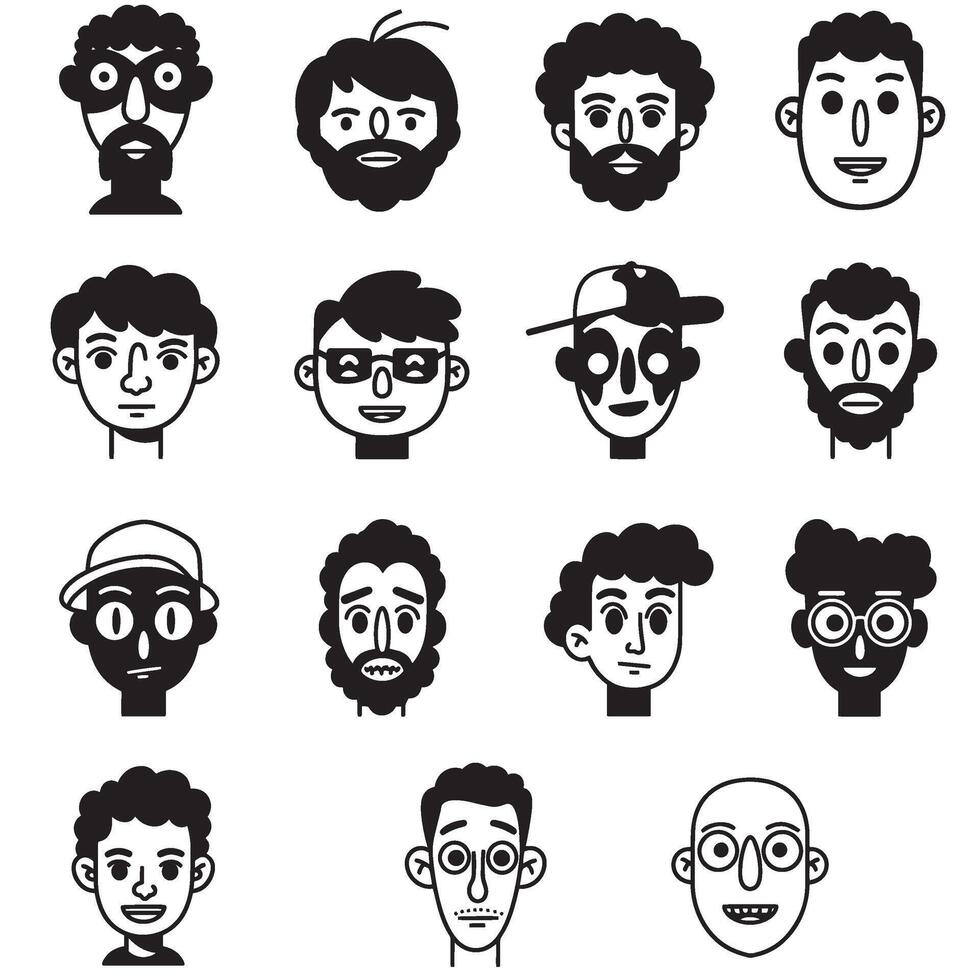 Silhouette cartoon man faces abstract logo design bundle for business and creative identity vector