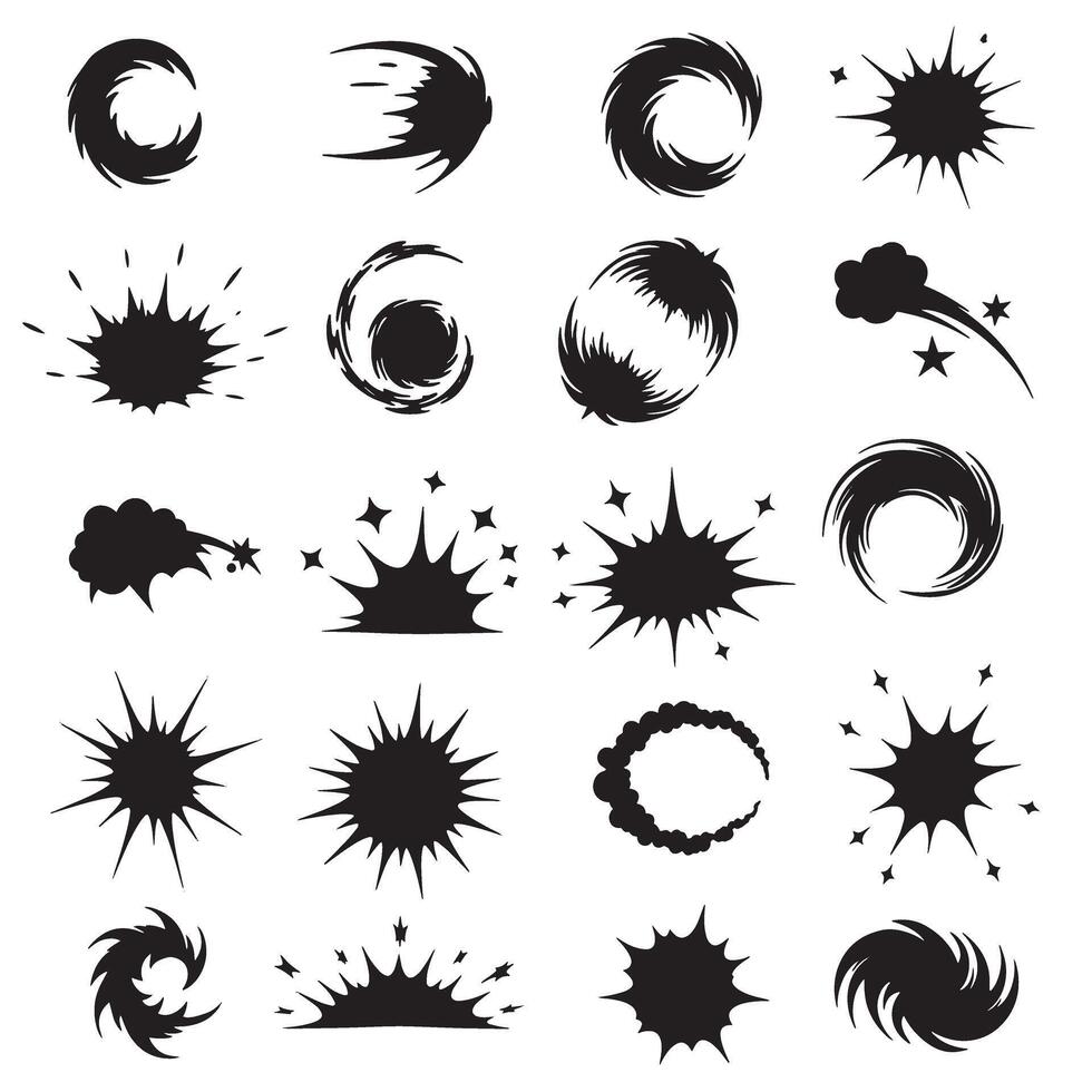 Sparkle star silhouette set with expressive doodle lines and burst shapes for decoration and visual design use vector