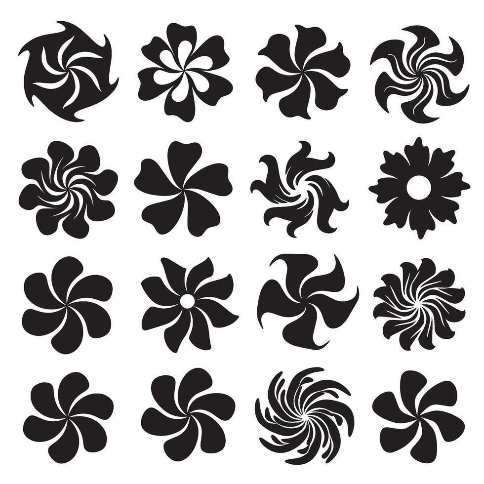 Groovy floral icon bundle with wavy silhouette style design for decoration template and branding set vector