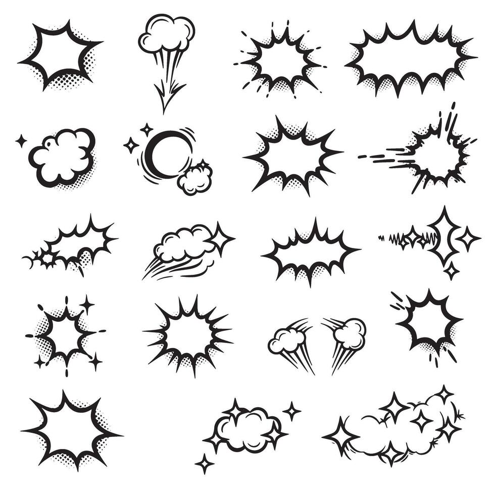 Creative sparkle and burst doodle line silhouette icons for posters decoration and modern design themes vector