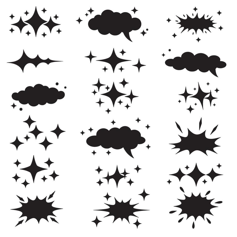 Flash sparkle line silhouette set in comic style with decorative bundle for energy and layout enhancements vector