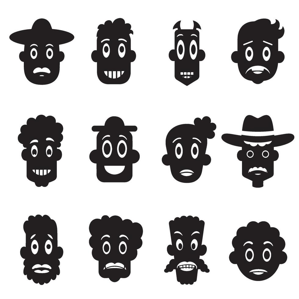 Logo design set with cartoon man face silhouettes and abstract mascot bundle collection vector