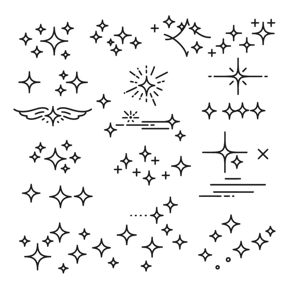 Comic cartoon sparkle line silhouette set for manga illustrations and energy design bundle usage vector