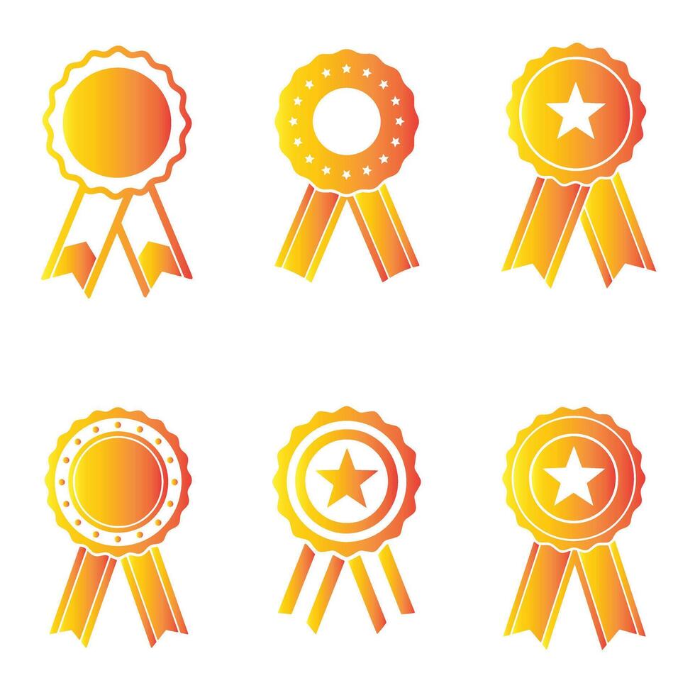 Elegant ribbons badge and award logo icons with decorative silhouette elements in one design pack vector