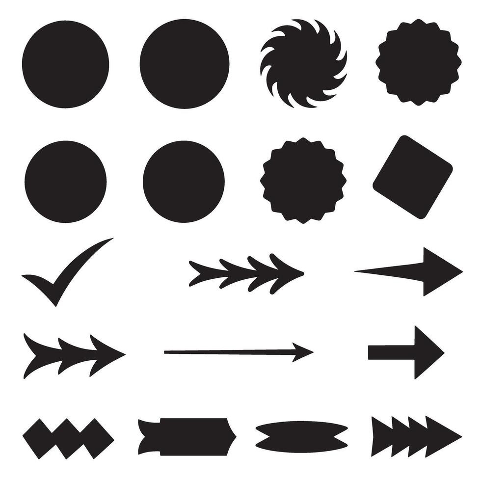Circle, arrow, check marks, and line and other element silhouette bundle with editable icon set vector