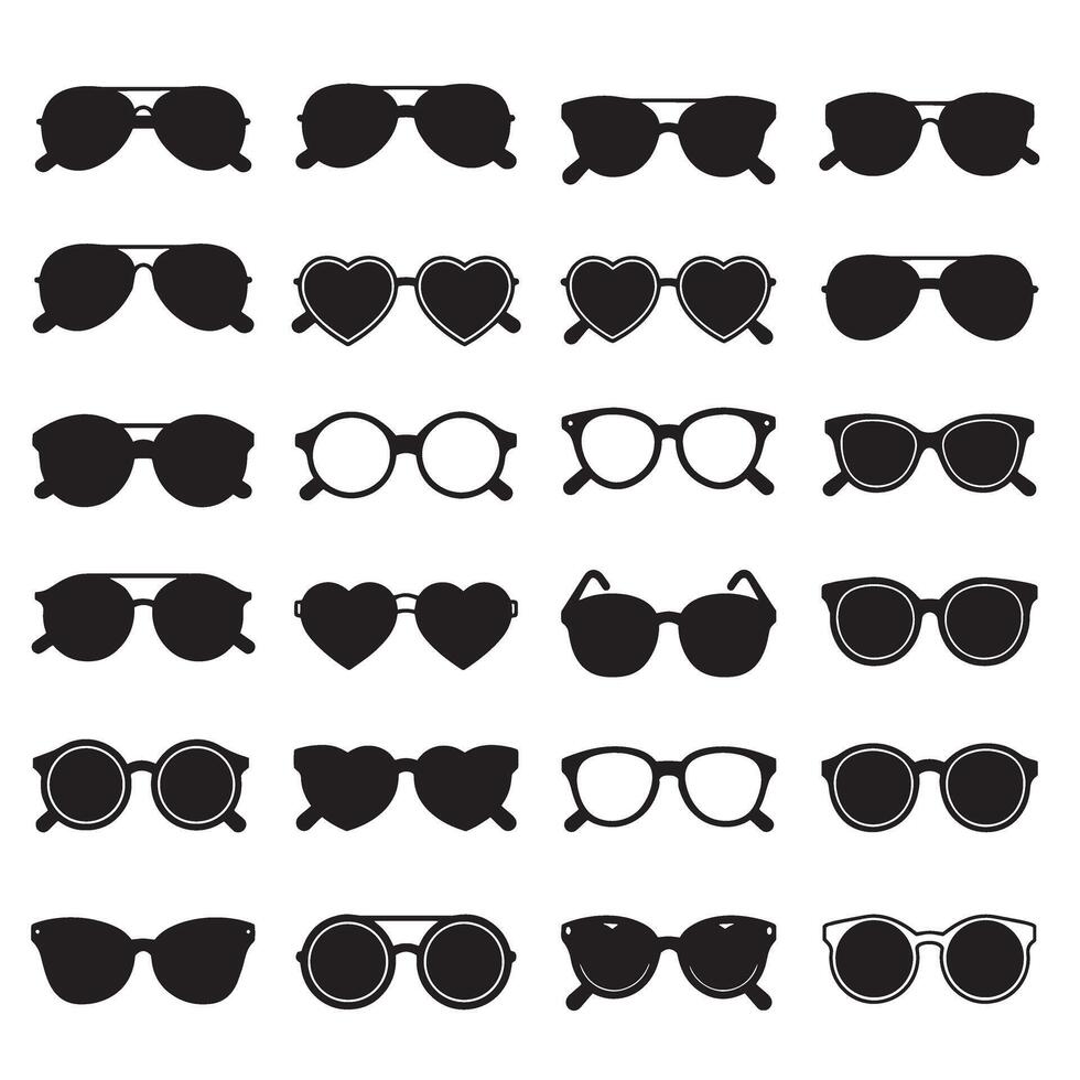 Black Sunglasses Clipart Collection with Heart, Round, Aviator, and Oversized Frames vector