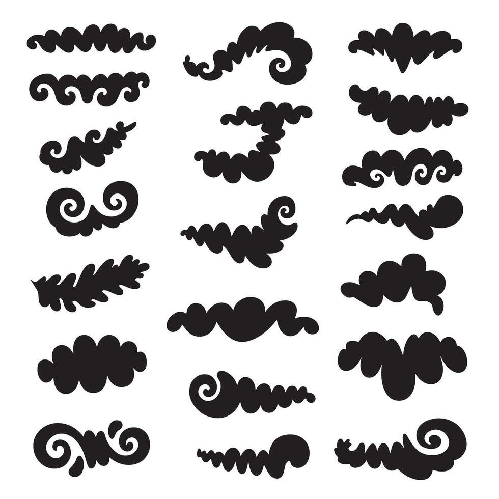 Groovy funky element tree, animal cartoon, flower and other element silhouette bundle with vibrant swirl icons vector