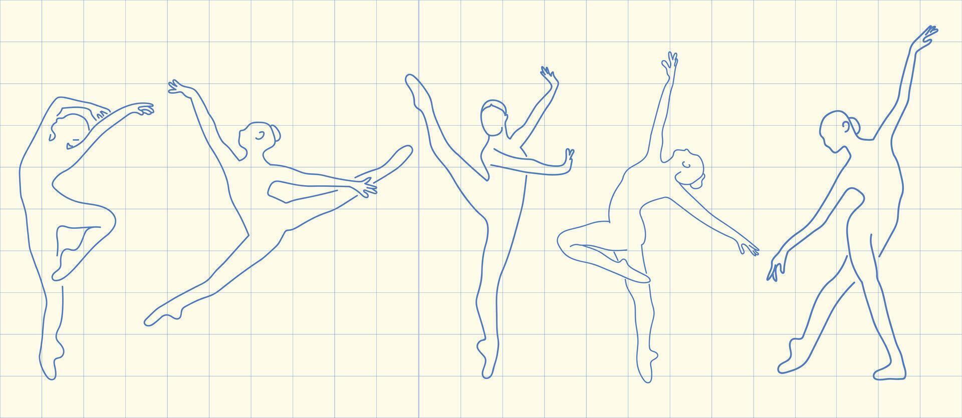 Elegant Ballerina Sketches in Motion, A Study of Grace and Balance on Grid vector