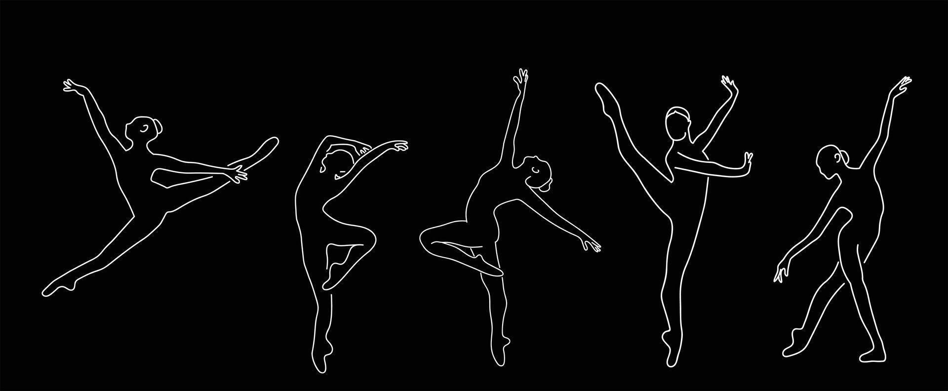 Elegant Ballet Dancers in White Outline on Black Backdrop Showcase Artistry vector