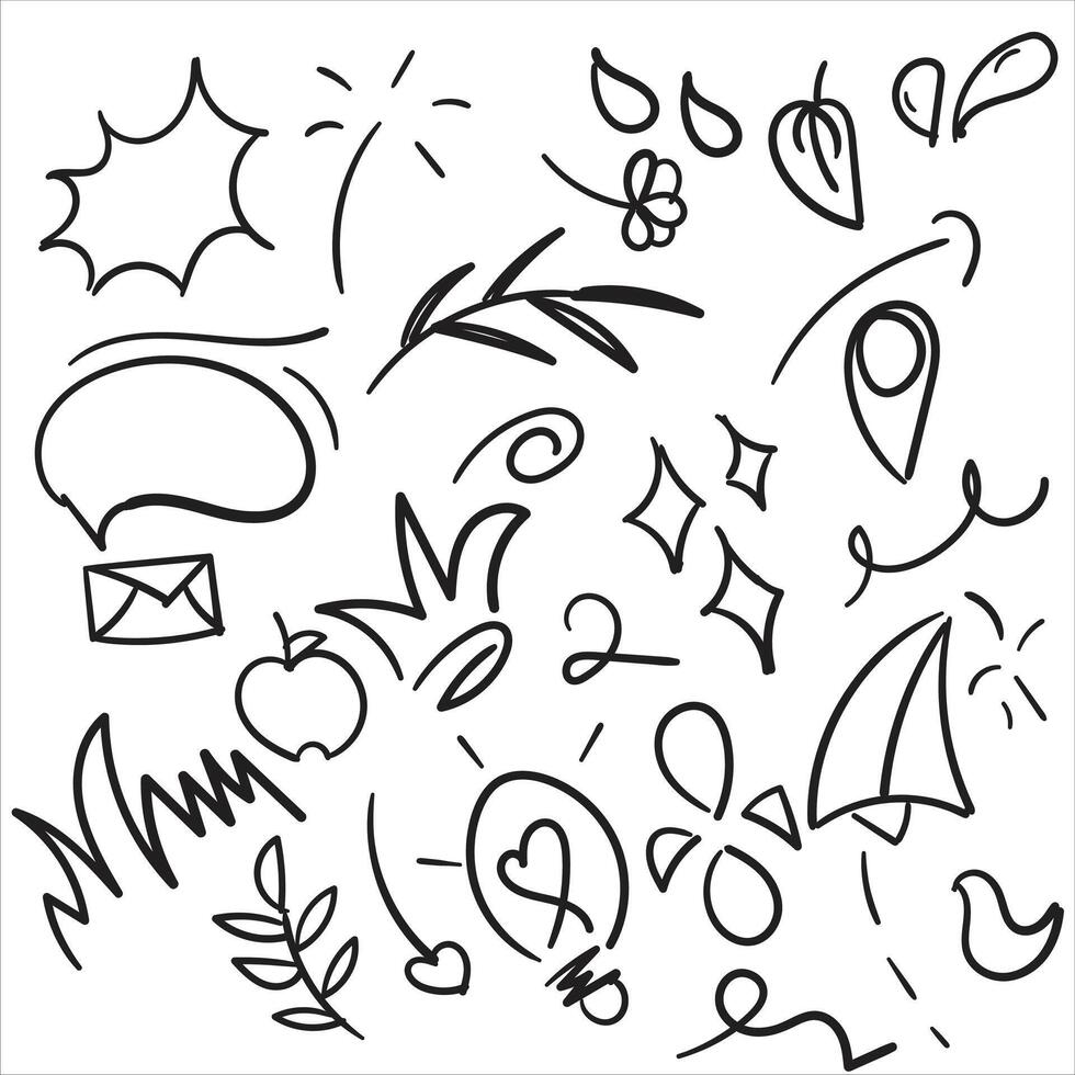 Collection of unique and hand-drawn doodle design elements and symbols, for graphic design projects vector