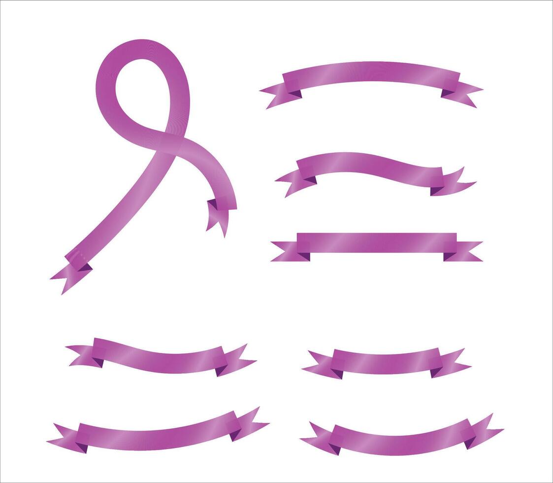 Collection of elegant lavender ribbon banners with various shapes for decorative design vector