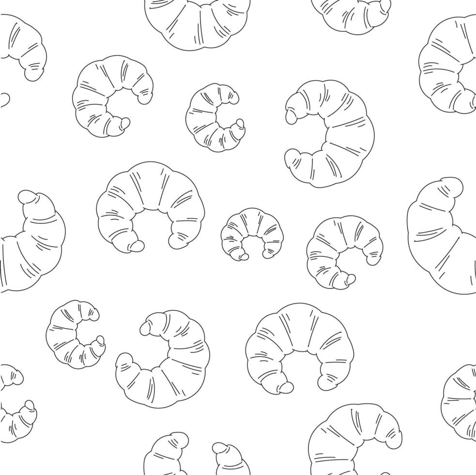 Seamless Pattern of Croissants in Black Outline Style, Minimalistic Aesthetic Design on White Background vector