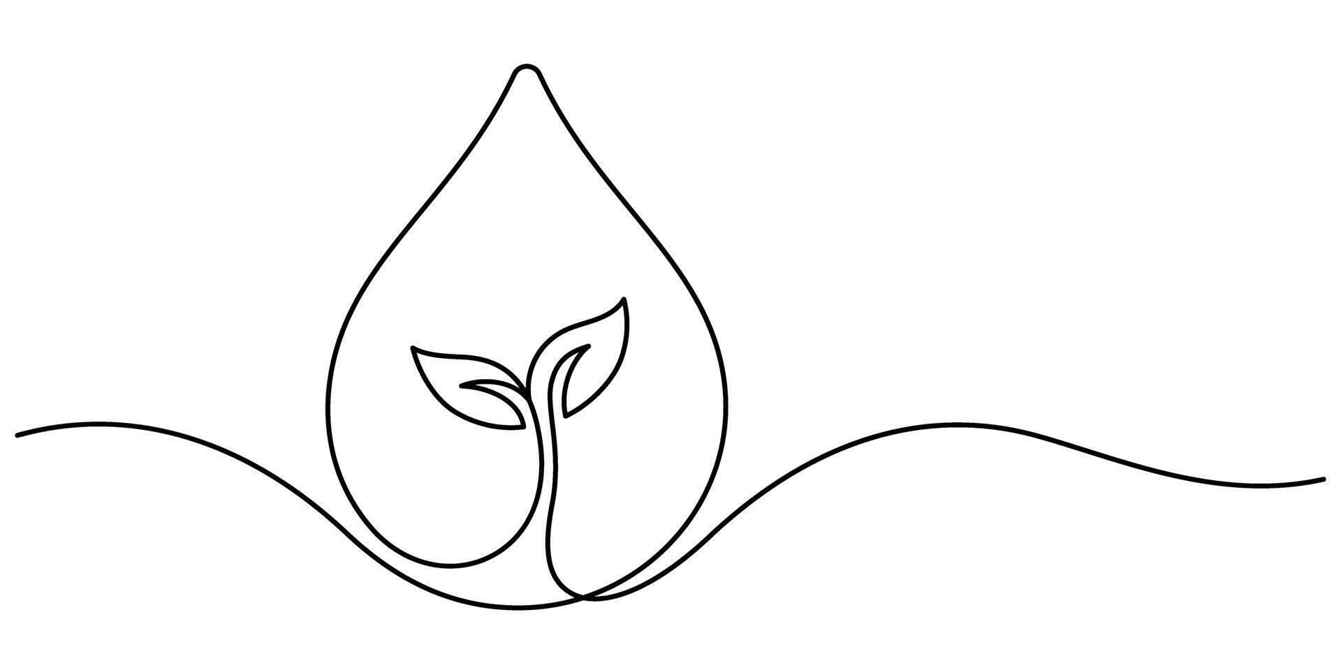 little plant sapling in water droplet one line drawing vector