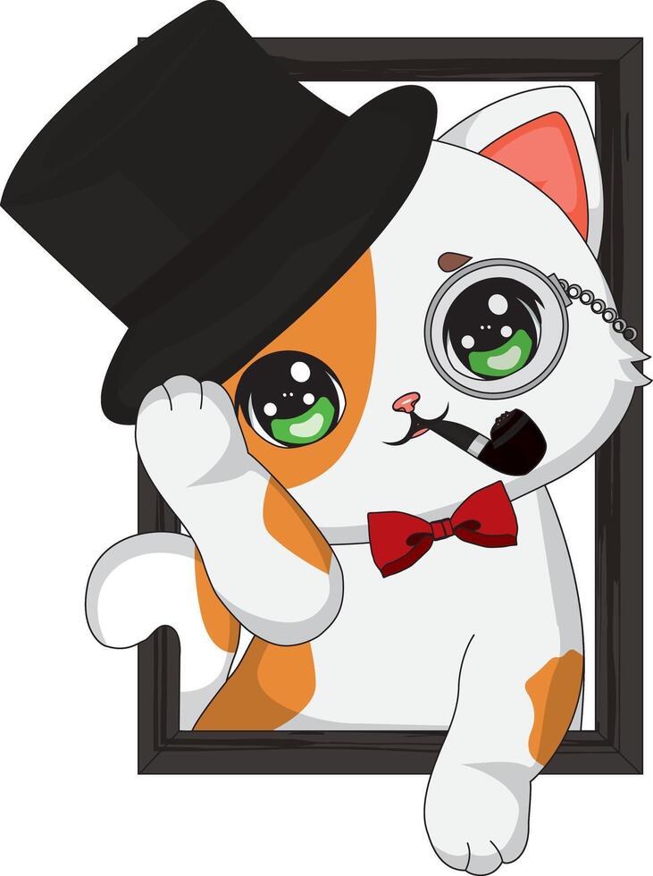 Gentleman Cat Looking From Frame Sticker vector
