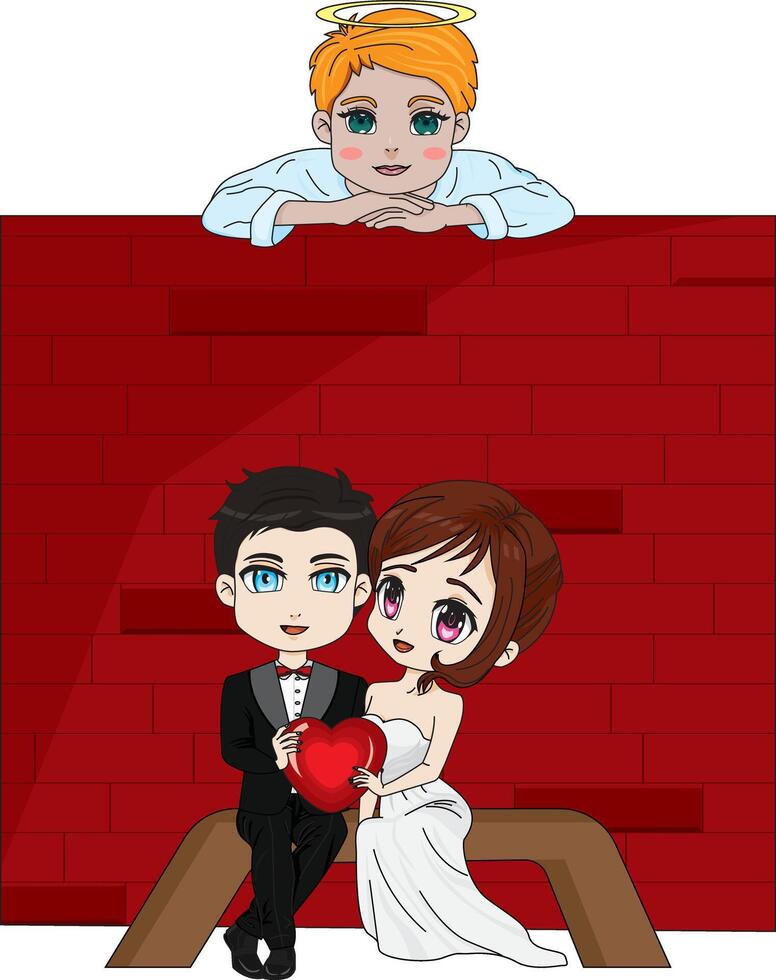 Newly Married Couple With Cupid Love vector