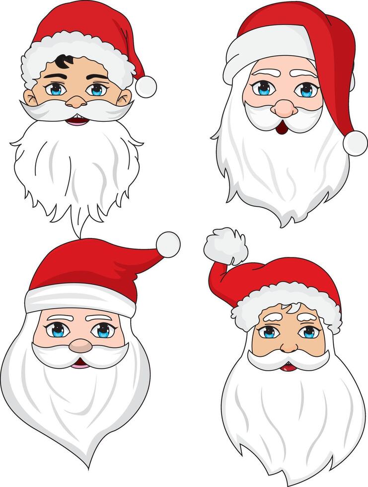 Set Of Different Santa Faces Santa Claus Face Mascot vector