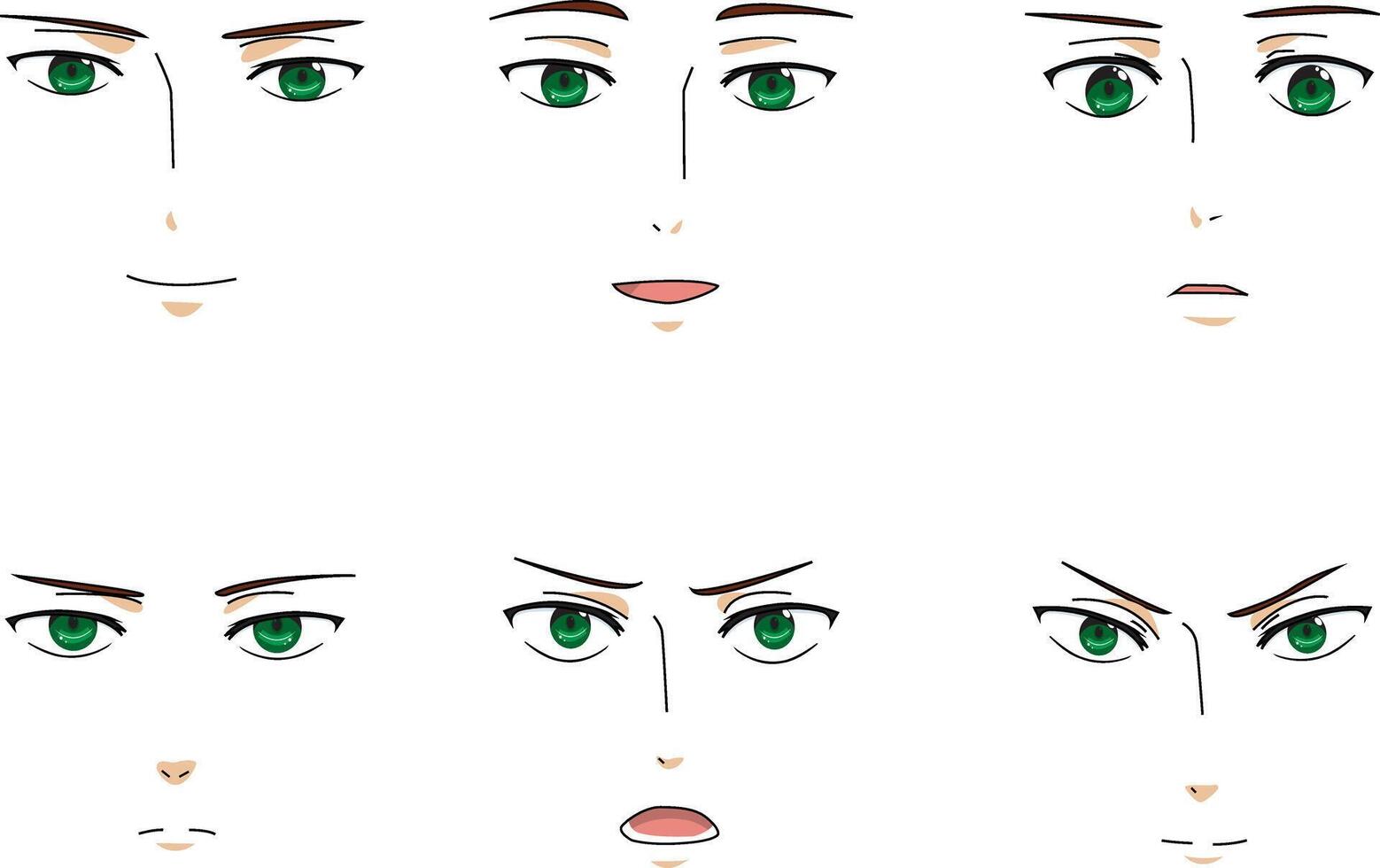 Front View Face Expression Of Man Anime Male vector