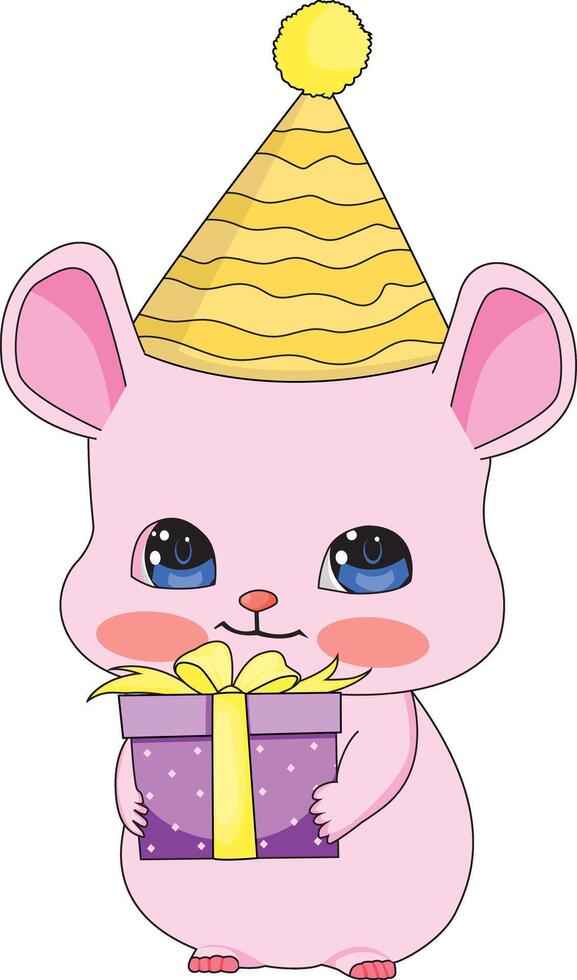 Cute Cartoon Mouse With Birthday Gift Animal vector