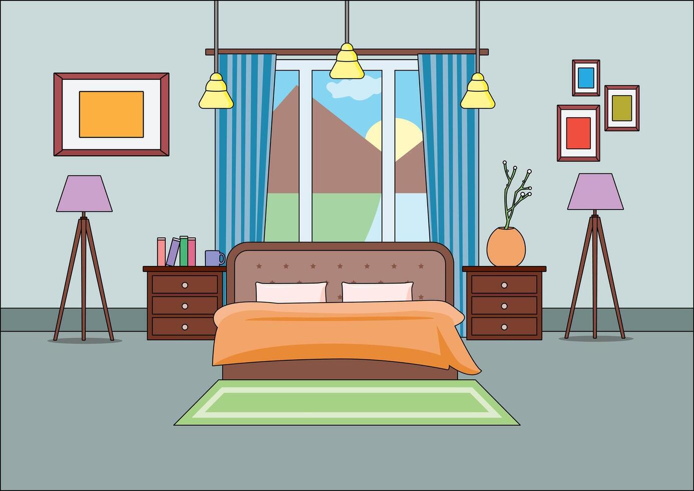 Bedroom Front View Interior vector