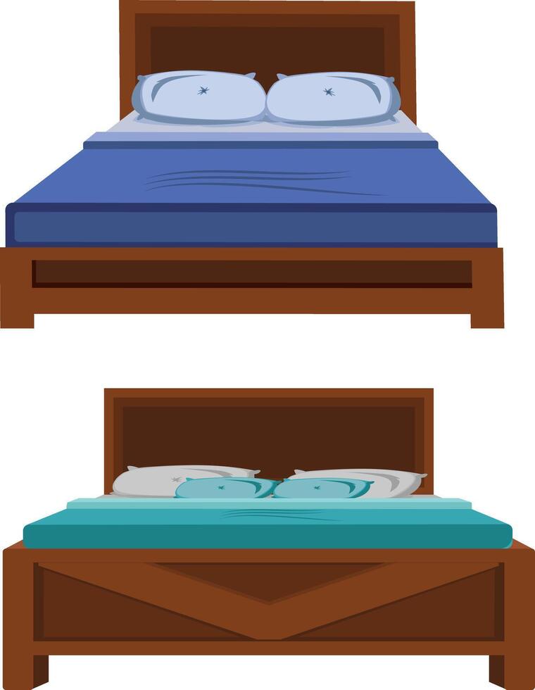 Bed With Sheet And Pillow Two Set of Beds Bedroom Decor vector
