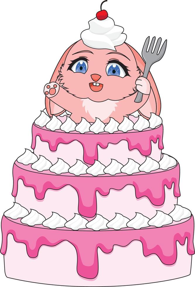 Rabbit Inside The Birthday Cake Cartoon Food vector