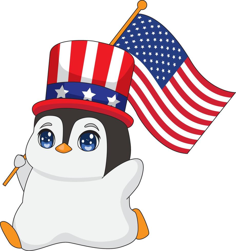 Cartoon Penguin Running With American Flag vector