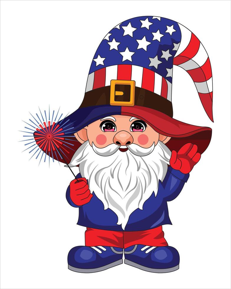 4th of July Gnome With Firecracker American Independence Celebration vector
