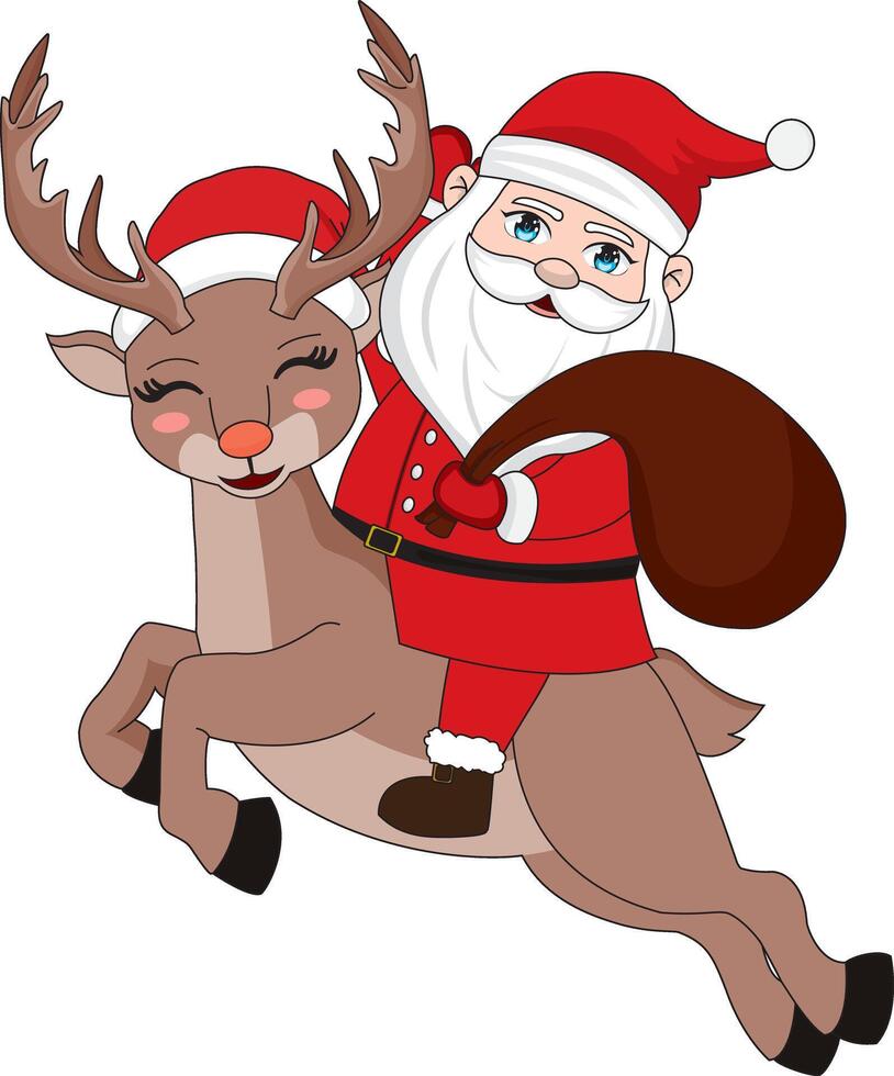 Chibi Santa riding in cute reindeer Christmas vector