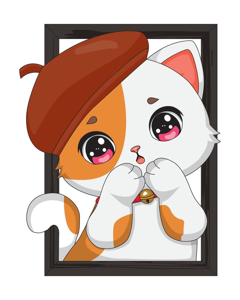 Artist Cat Painting Peeking From Kitten vector
