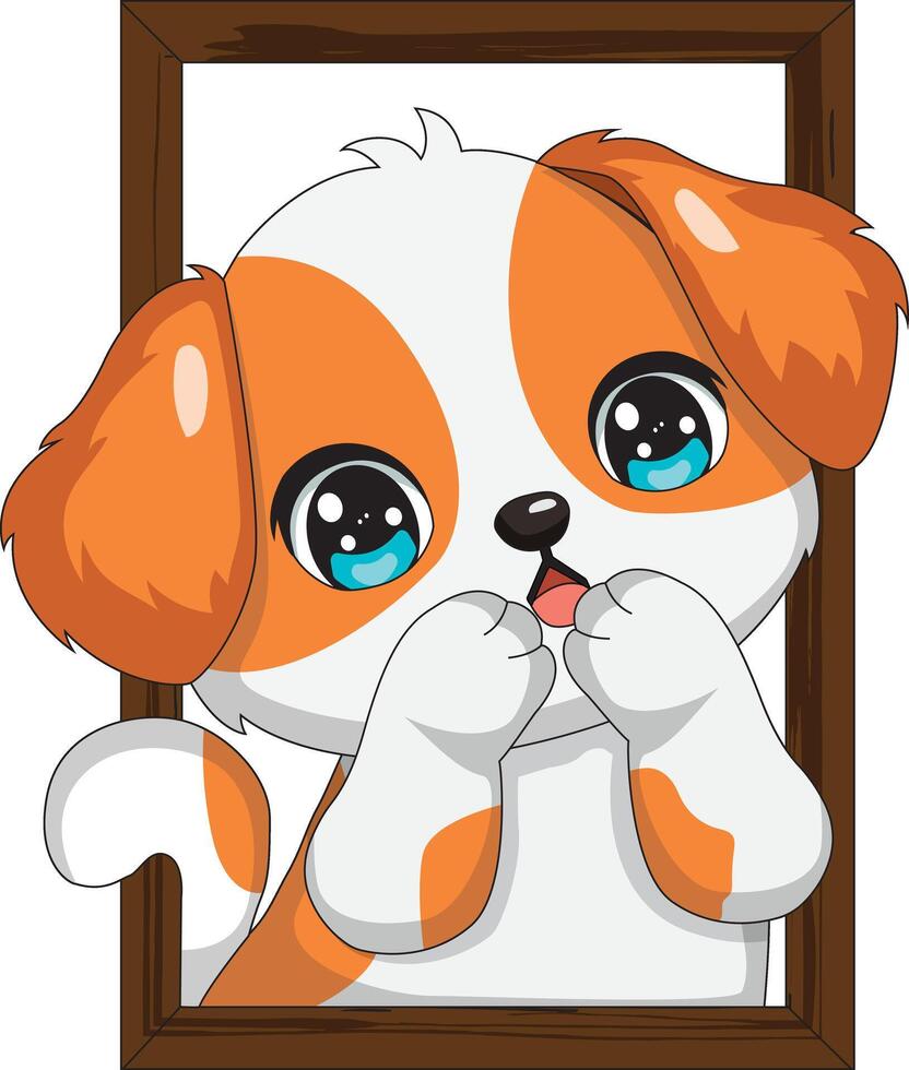 Cute Dog Looking From Window With Surprised Expression vector