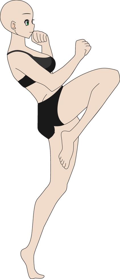 Anime Girl Fighting Position Character Pose In Bikini vector