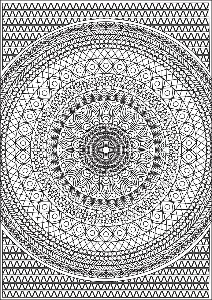Adult Mandala Coloring Page Line Art Stress Relief vector