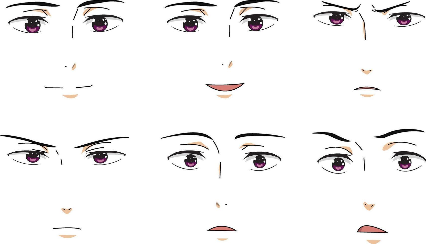 Man Face Expression Anime Male Front View vector