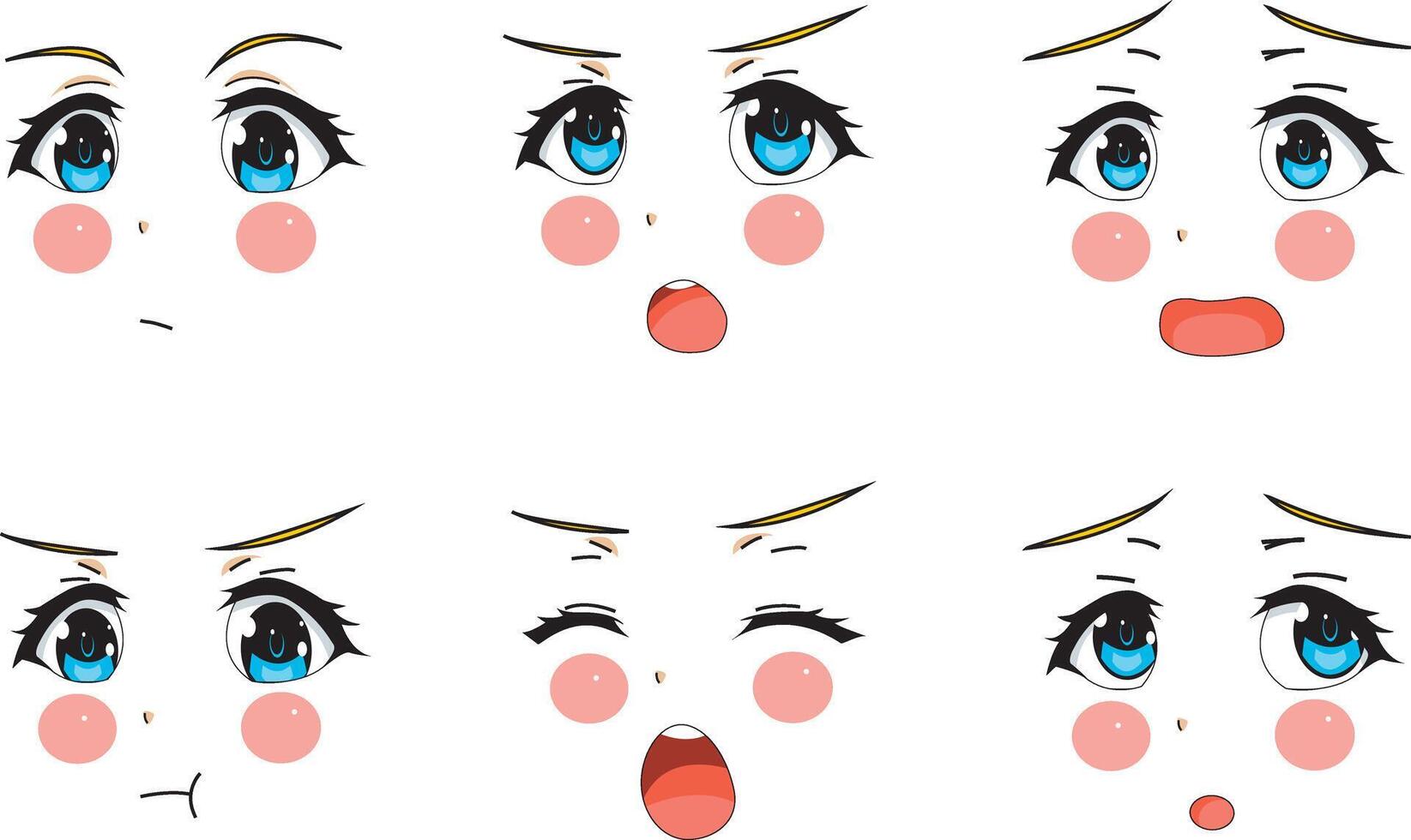 Side View Girl Face Expression Set Manga Character vector