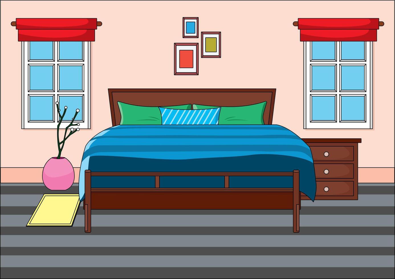 Bedroom Interior Front View Modern Sleeping Room With Furniture vector