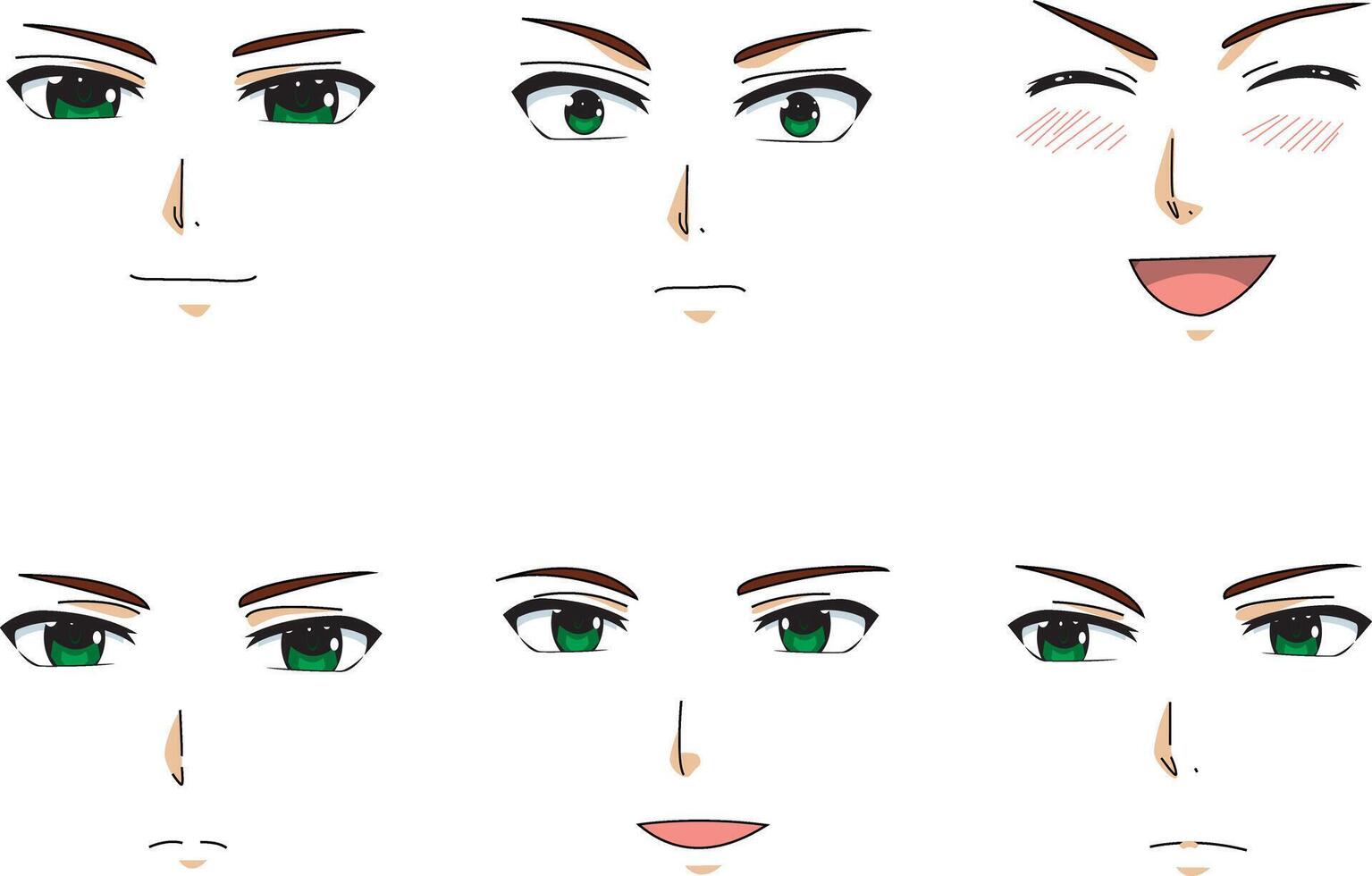 Man Facial Expressions Front Look Graphic Art For Anime Character vector