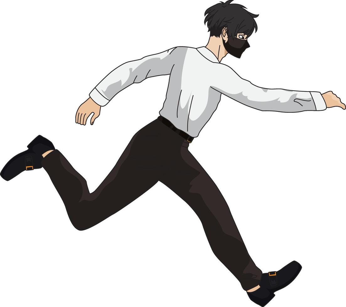 Anime In Man Black Mask Running Character vector