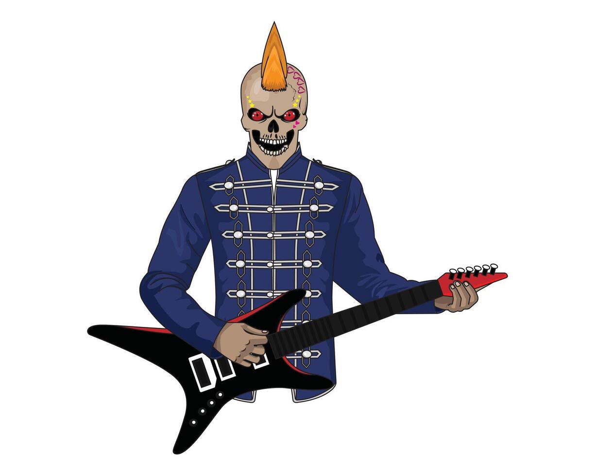 Grunge Man With Electric Guitar In Band Jacket Punk Style vector