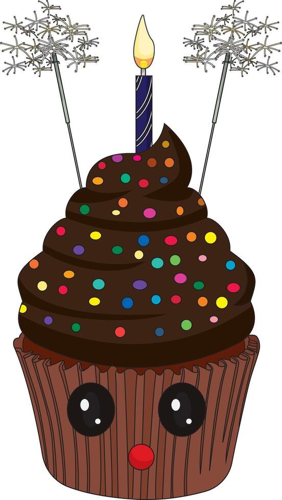 Cute Chocolate Cupcake With Candle Birthday vector
